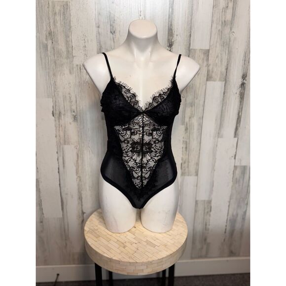 CBR Black Lace Mesh Bodysuit | Sheer Floral One Piece Lingerie – Size Medium - Picture 2 of 7